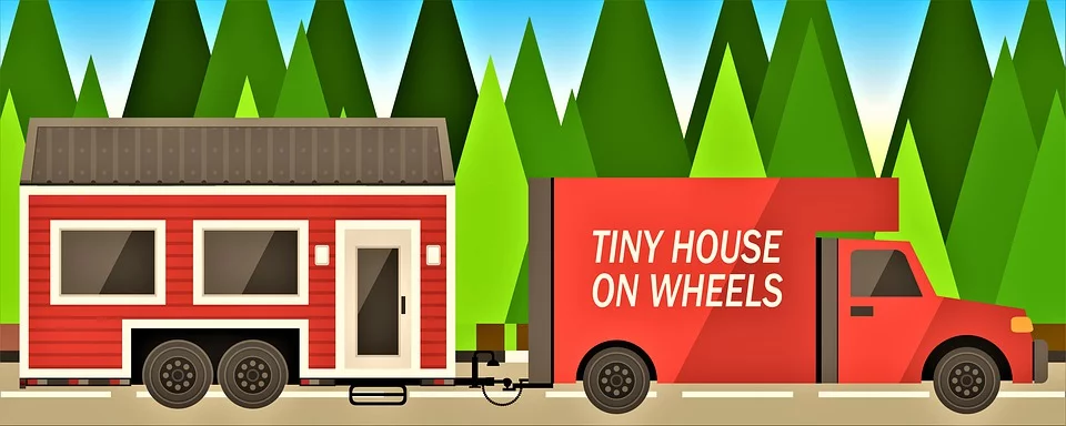 A truck pulling tiny-house pre-fab.